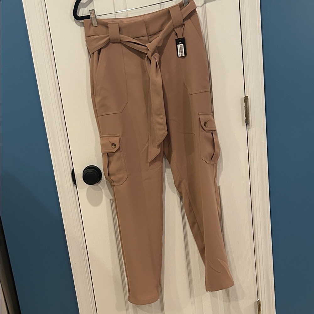 Tan High-Waisted Cargo Pants